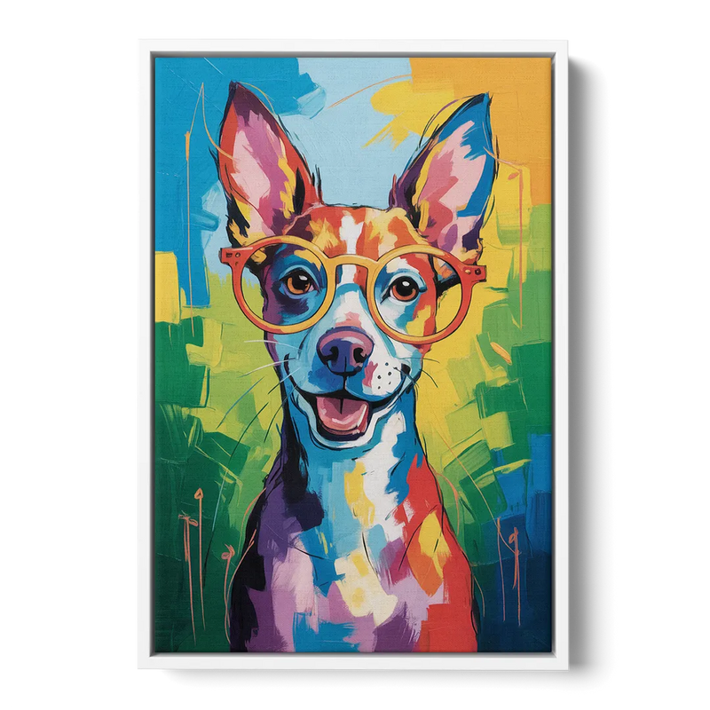 Quirky Dog with Glasses Front - White Canvas Wall Art