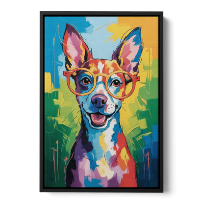 Quirky Dog with Glasses - Black Frame Canvas