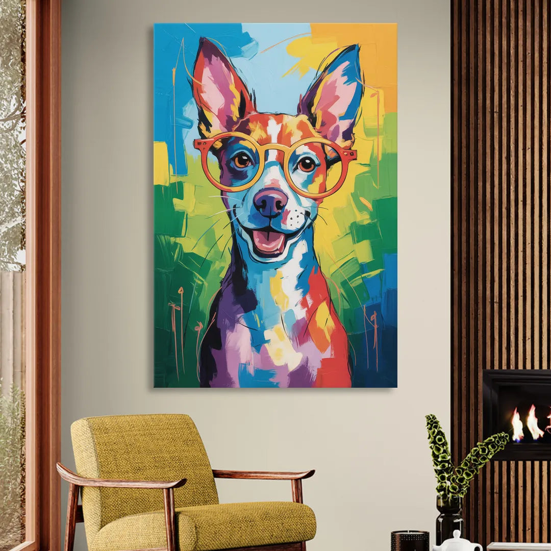 Quirky Dog with Glasses Sitting Room - Canvas Wall Art