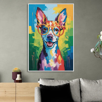 Quirky Dog with Glasses Living Room - White Canvas Wall Art