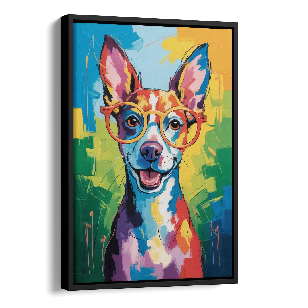Quirky Dog with Glasses Side - Black Canvas Wall Art