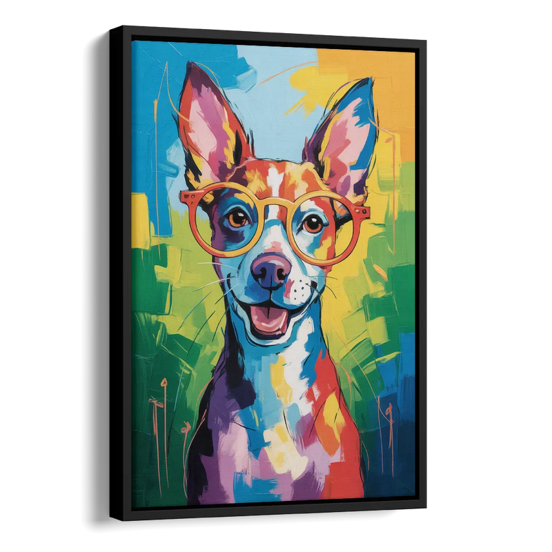 Quirky Dog with Glasses Side - Black Canvas Wall Art