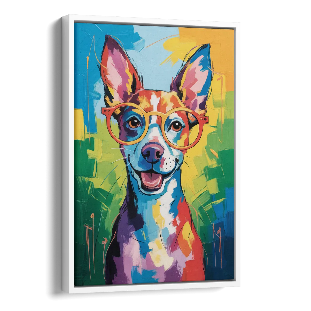 Quirky Dog with Glasses Side - White Canvas Wall Art