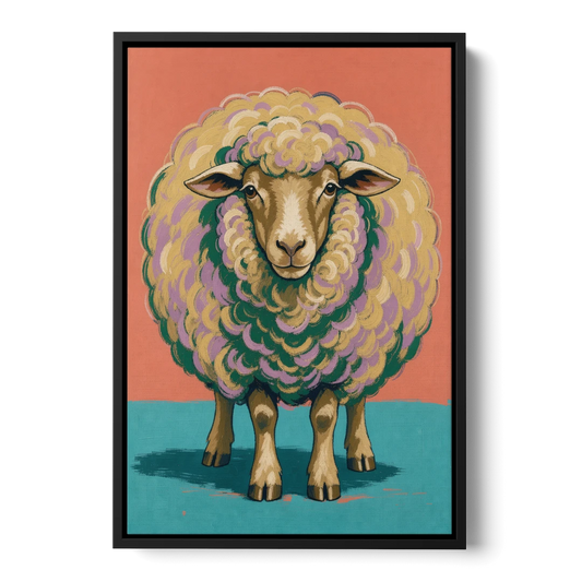 Quirky Wall Decor Woolly Ball Sheep - Black Framed Canvas Wall Art - Front
