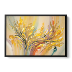 Radiant Flowing Forms Yellow Abstract - Black Framed Canvas Wall Art - Front