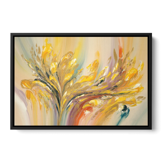 Radiant Flowing Forms Yellow Abstract - Black Framed Canvas Wall Art - Front