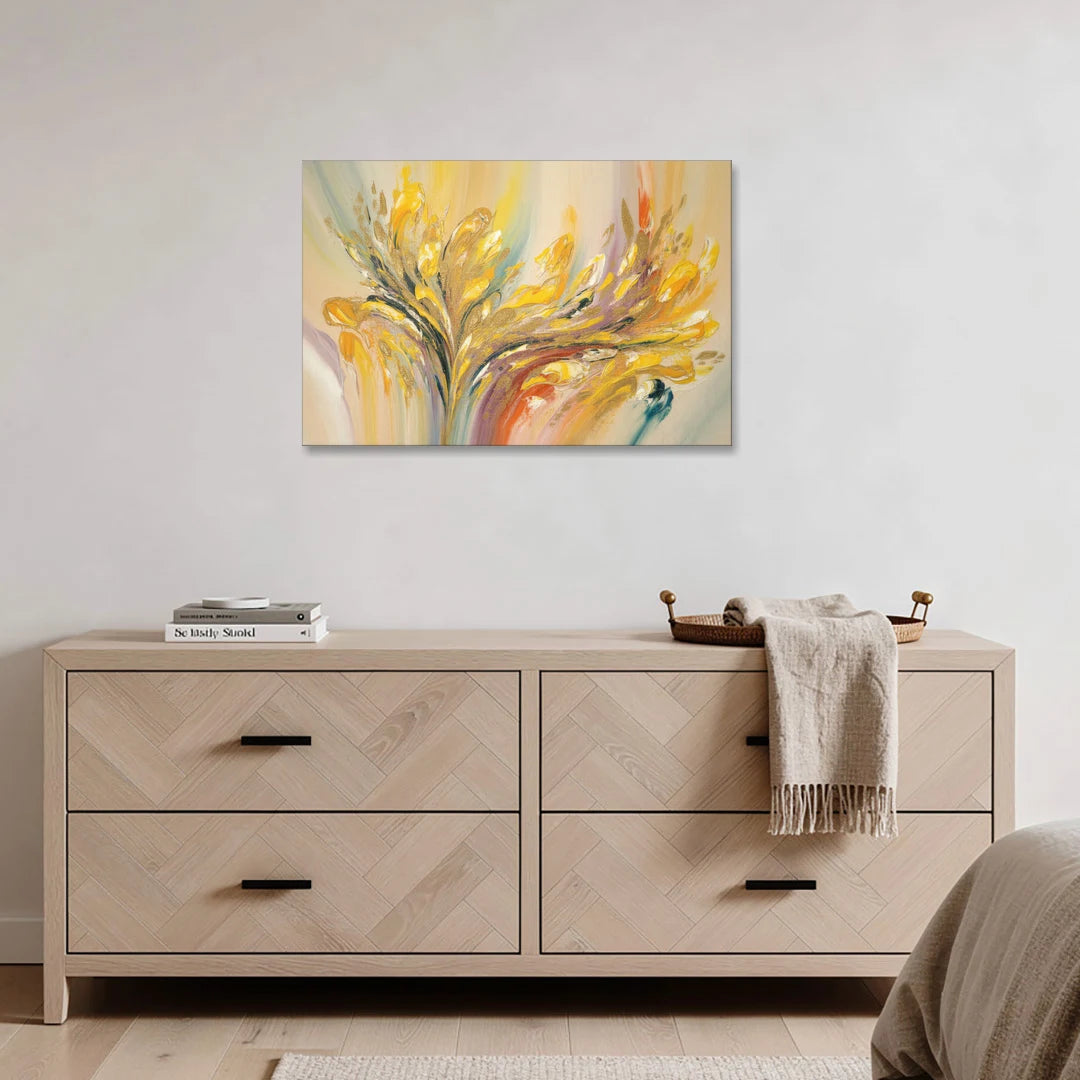 Radiant Flowing Forms Yellow Abstract - Canvas Wall Art - Coffee Table - 36x24