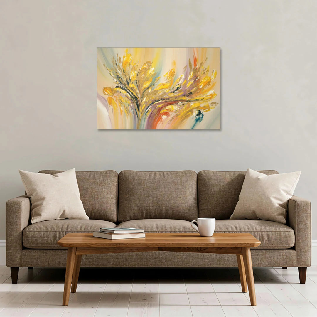 Radiant Flowing Forms Yellow Abstract - Canvas Wall Art - Sofa - 36x24