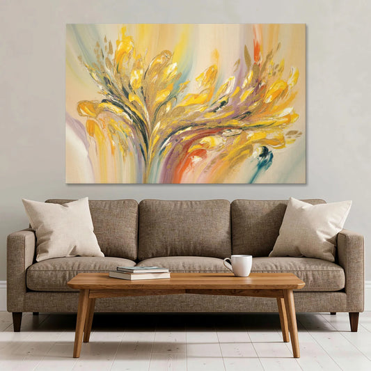 Radiant Flowing Forms Yellow Abstract - Canvas Wall Art - Sofa - 60x40