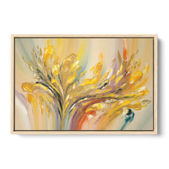 Radiant Flowing Forms Yellow Abstract - Oak Framed Canvas Wall Art - Front