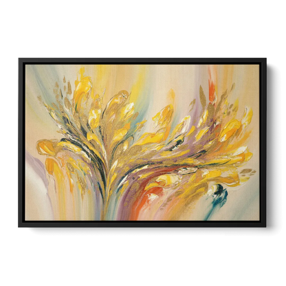 Radiant Flowing Forms Yellow Abstract - Black Frame Canvas