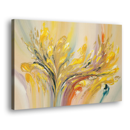 Radiant Flowing Forms Yellow Abstract Side - Canvas Wall Art