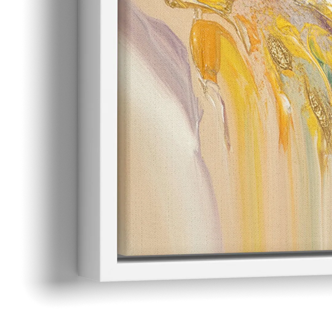 Radiant Flowing Forms Yellow Abstract - Close-Up White Frame Canvas