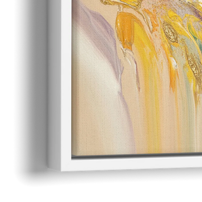 Radiant Flowing Forms Yellow Abstract - Close-Up White Frame Canvas