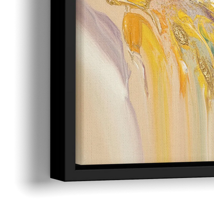 Radiant Flowing Forms Yellow Abstract - Close-Up Black Frame Canvas
