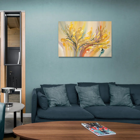 Radiant Flowing Forms Yellow Abstract - Canvas Wall Art Living Room