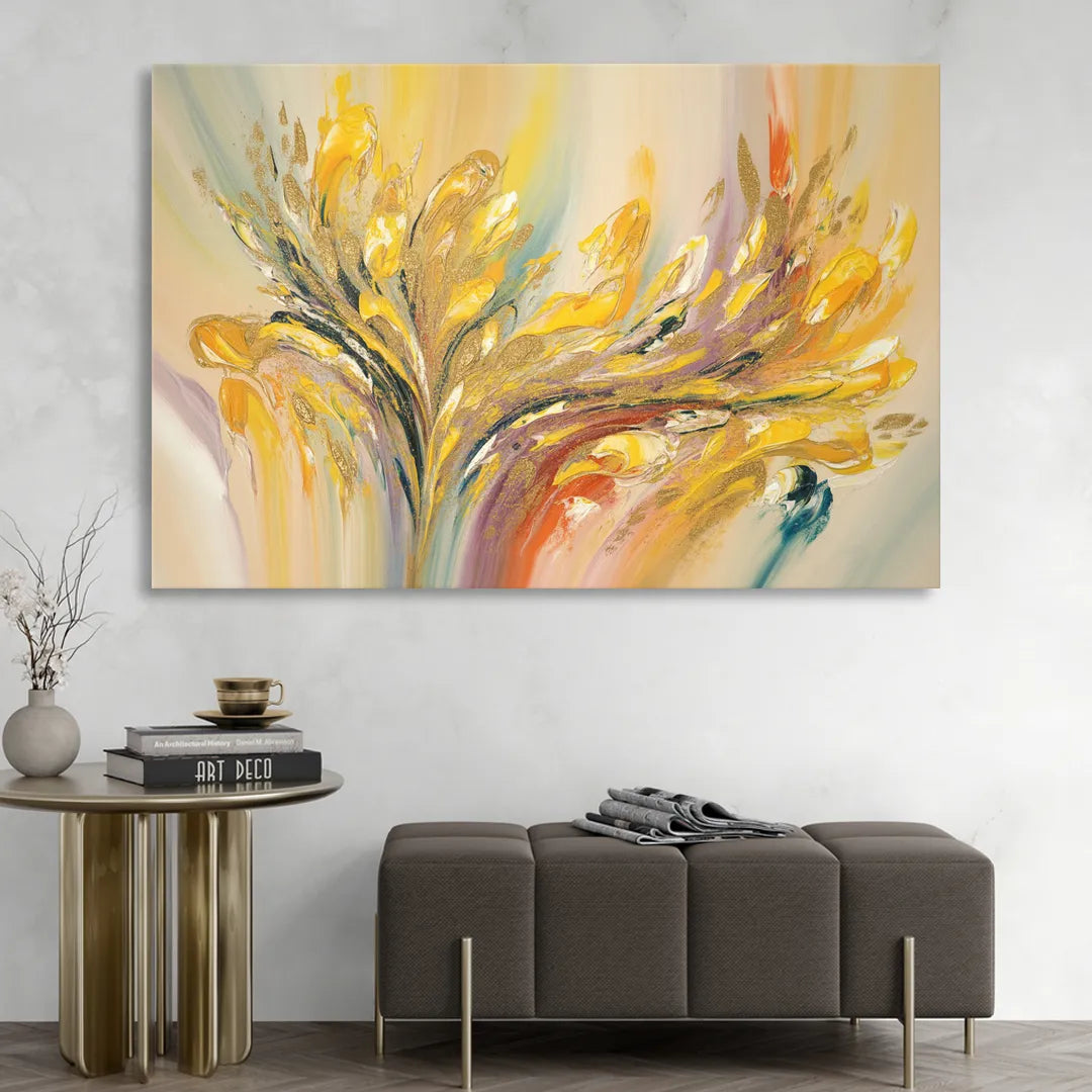 Radiant Flowing Forms Yellow Abstract Living Room - Canvas Wall Art