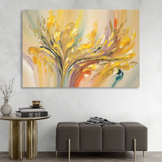 Radiant Flowing Forms Yellow Abstract Living Room - Canvas Wall Art