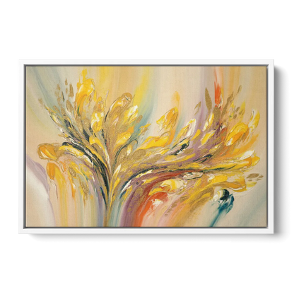 Radiant Flowing Forms Yellow Abstract - White Frame Canvas