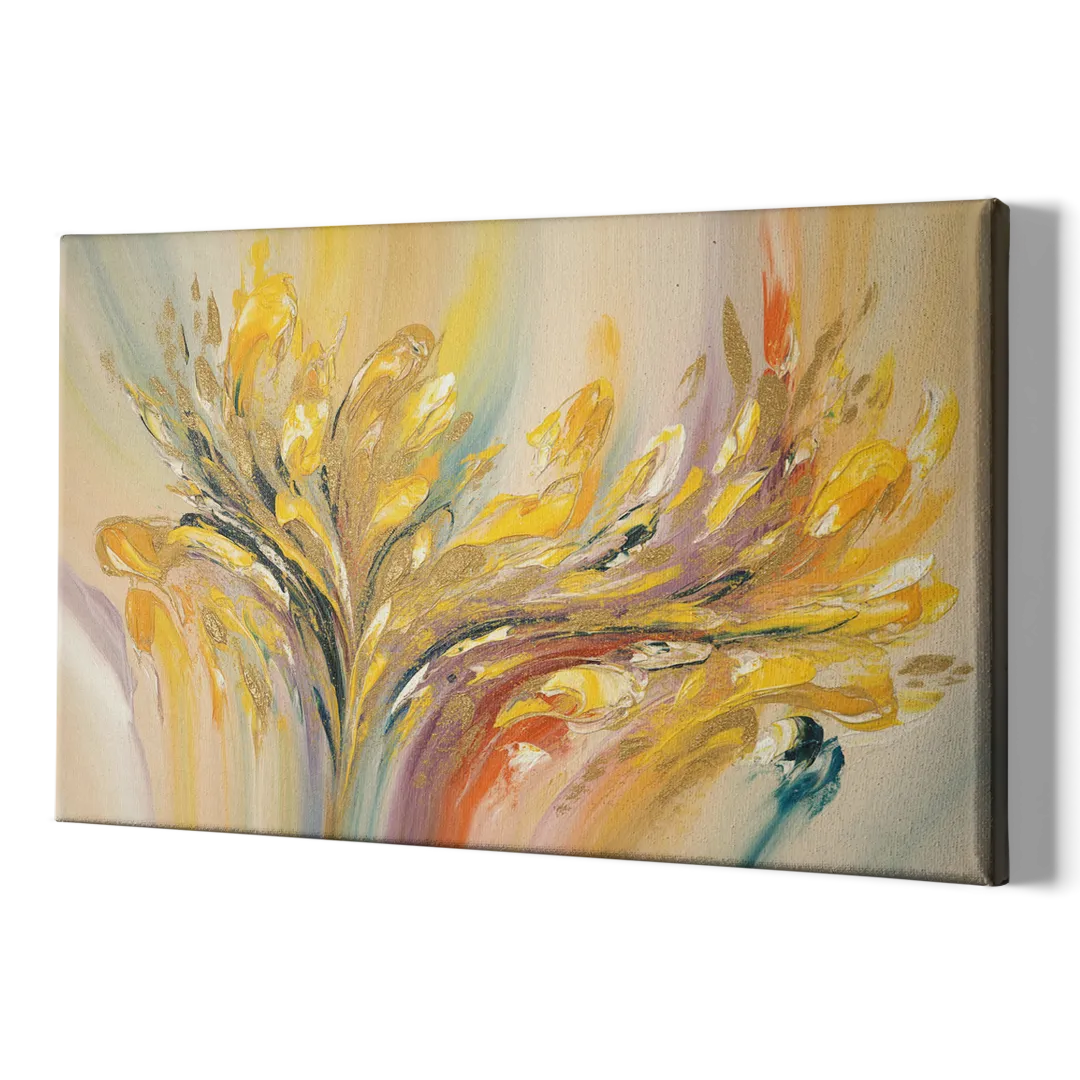 Radiant Flowing Forms Yellow Abstract - Canvas Print Art Sides