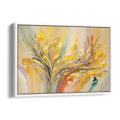 Radiant Flowing Forms Yellow Abstract Side - White Canvas Wall Art