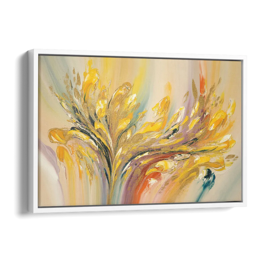 Radiant Flowing Forms Yellow Abstract Side - White Canvas Wall Art