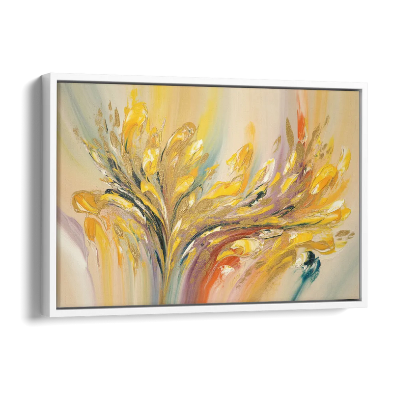 Radiant Flowing Forms Yellow Abstract Side - White Canvas Wall Art