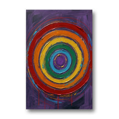 Rainbow Concentric Ring Mandala with Paint Drips - Canvas Wall Art - Front