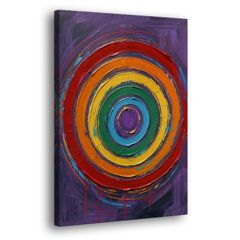Rainbow Concentric Ring Mandala with Paint Drips - Canvas Wall Art - Side