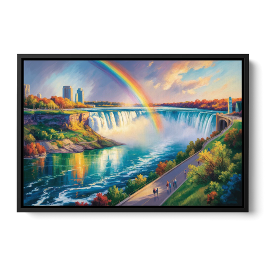 Rainbow Over Niagara Falls - Black Framed Canvas Wall Art - Front