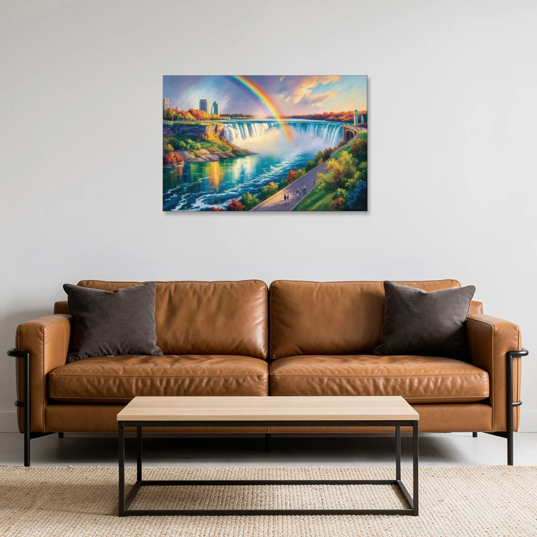 Rainbow Over Niagara Falls - Canvas Wall Art - Sofa - 36x24