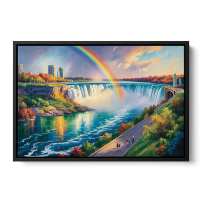 Rainbow Over Niagara Falls Front - Black Canvas Wall Art