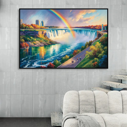 Rainbow Over Niagara Falls Sitting Room - Black Canvas Wall Art