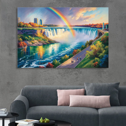 Rainbow Over Niagara Falls Living Room - Canvas Wall Art
