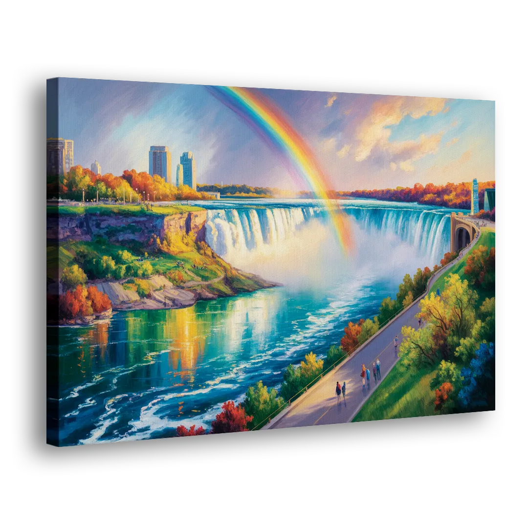 Rainbow Over Niagara Falls Side - Canvas Wall Art
