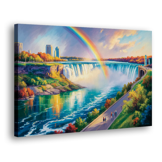 Rainbow Over Niagara Falls Side - Canvas Wall Art