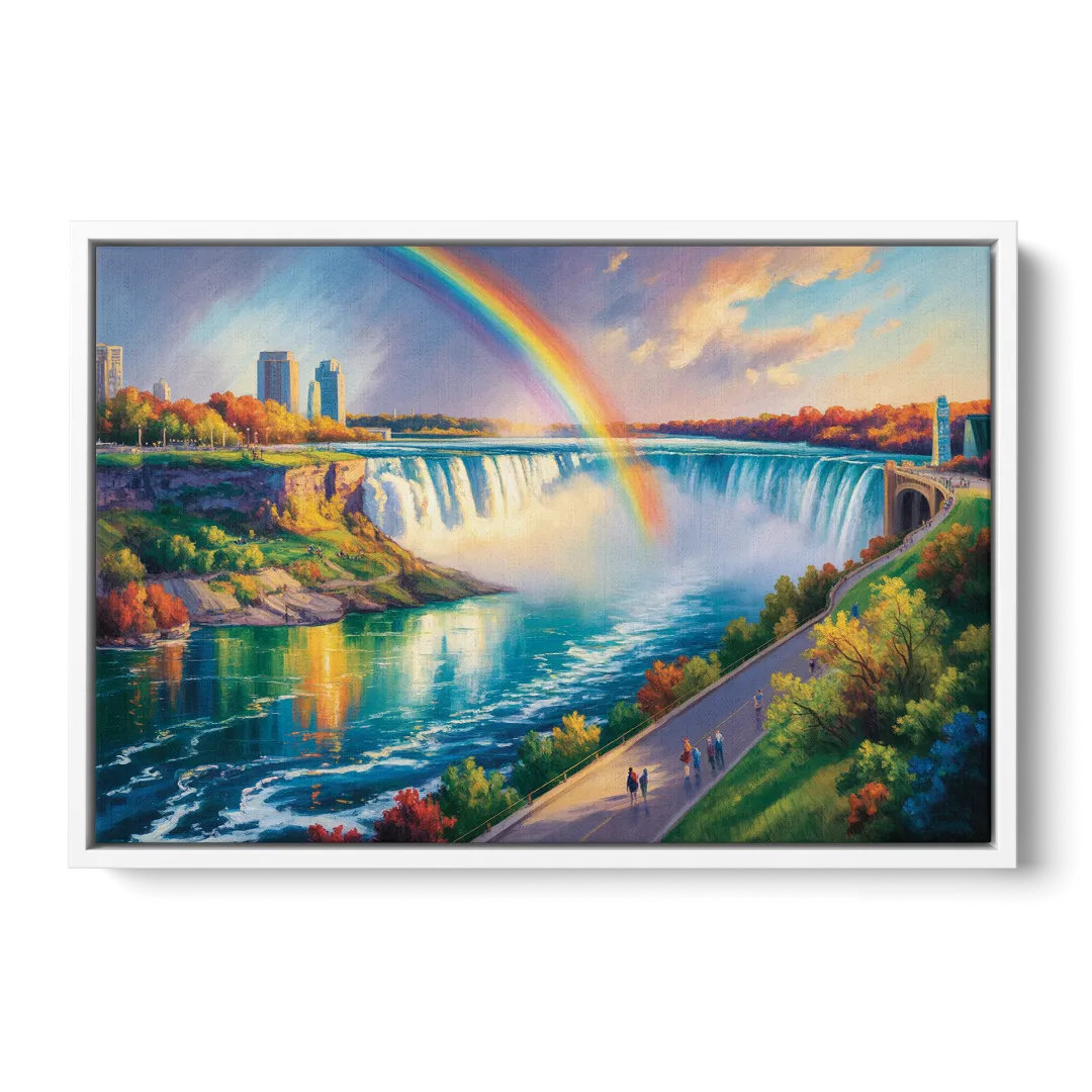 Rainbow Over Niagara Falls Front - White Canvas Wall Art