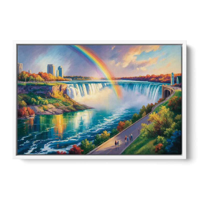 Rainbow Over Niagara Falls Front - White Canvas Wall Art