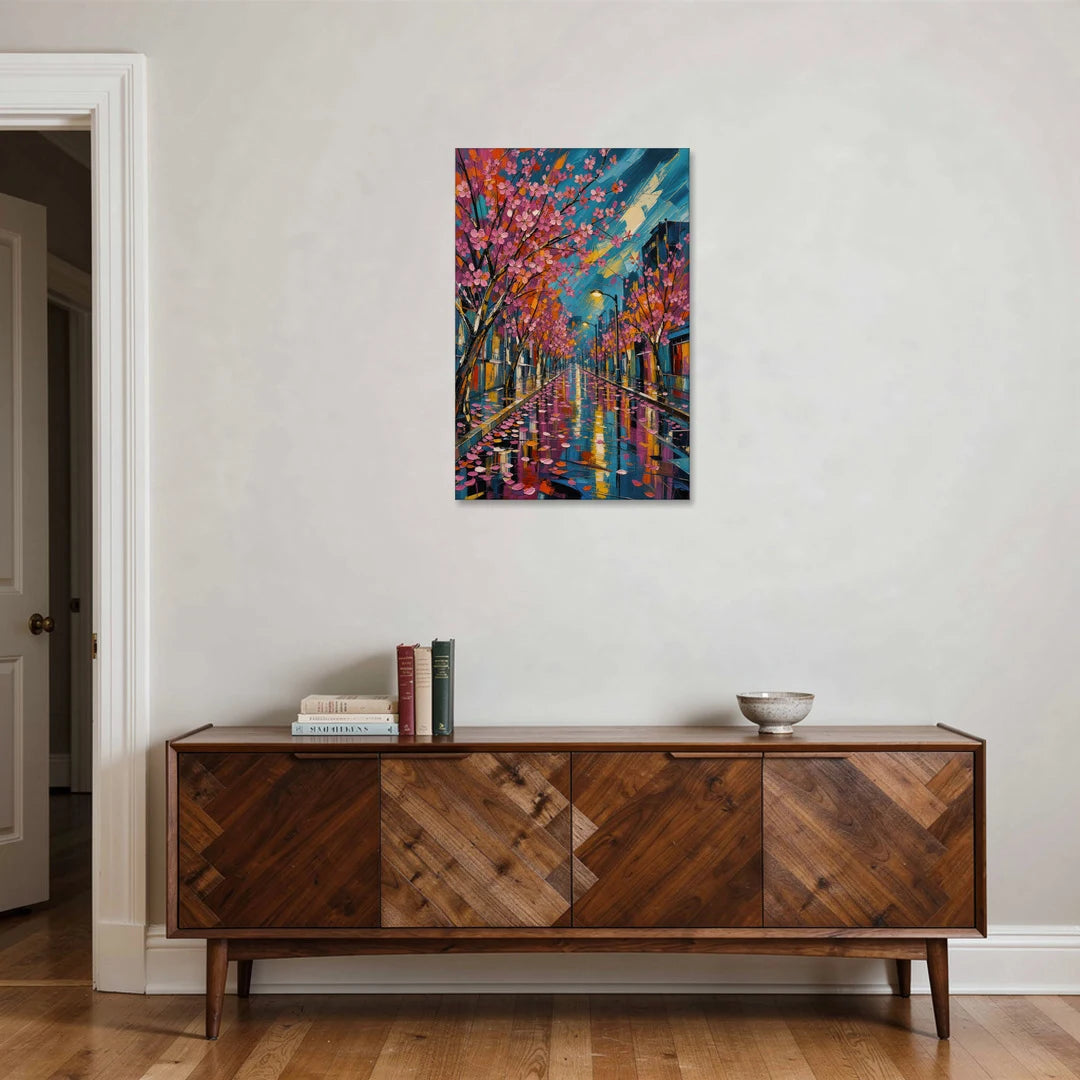 Rainy Sakura Street - Canvas Wall Art - Coffee Table - 24x36