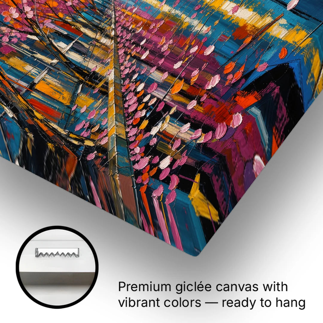 Rainy Sakura Street - Canvas Wall Art - Gallery Wrap Corner