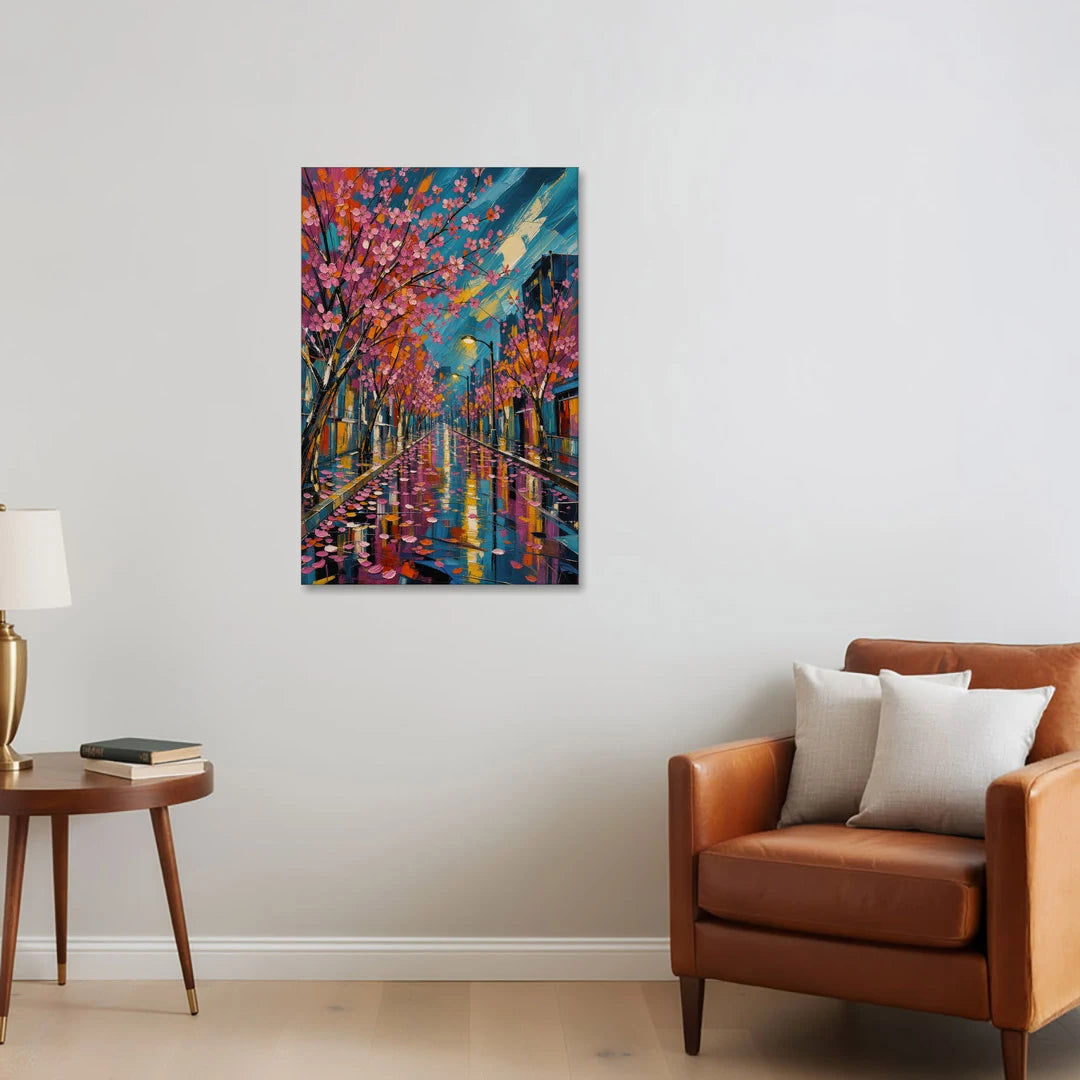 Rainy Sakura Street - Canvas Wall Art - Sofa - 24x36