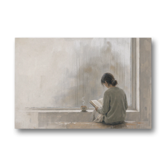 Rainy Window Painting with Tea on the Sill - Canvas Wall Art - Front