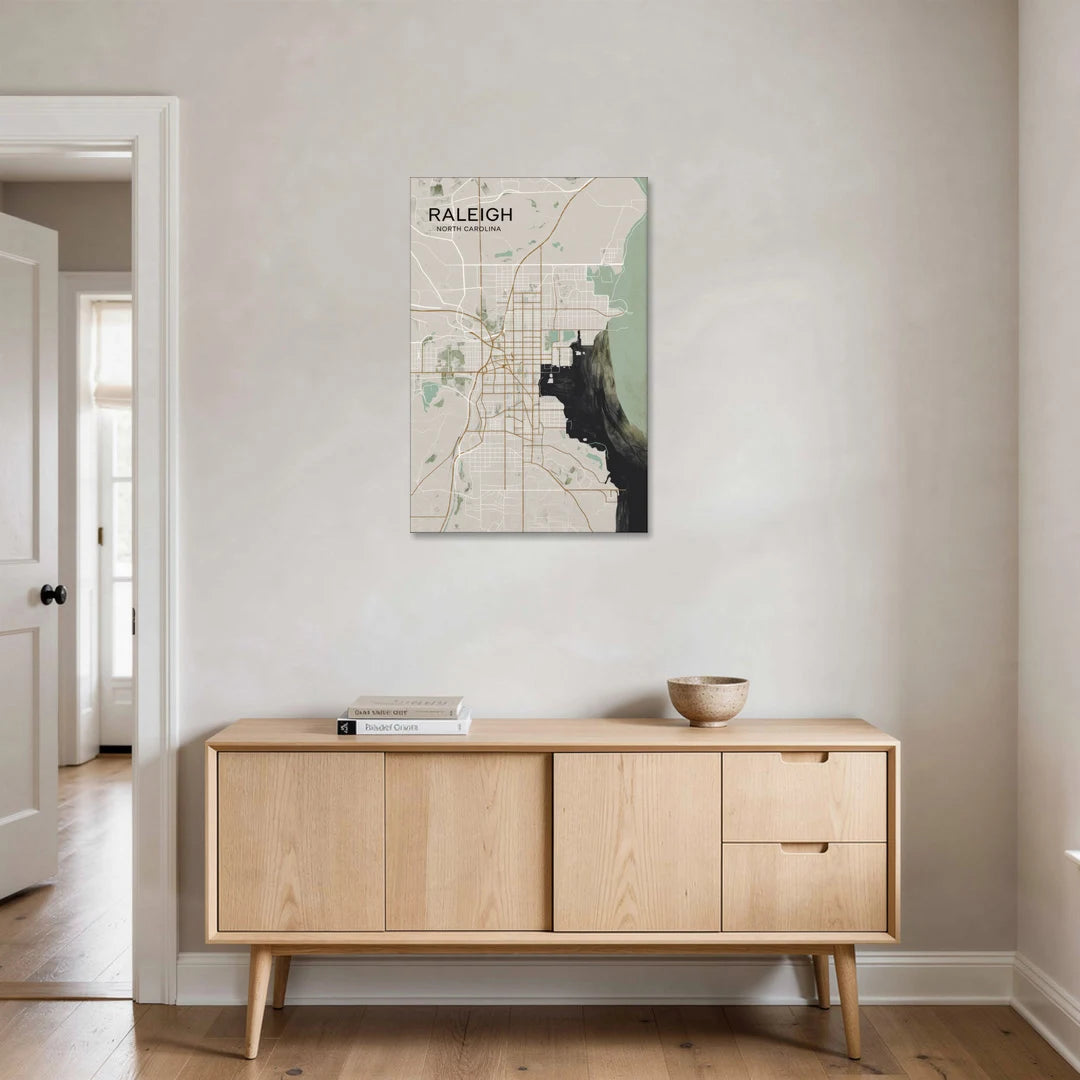 Raleigh City Map Design - Canvas Wall Art - Coffee Table - 24x36