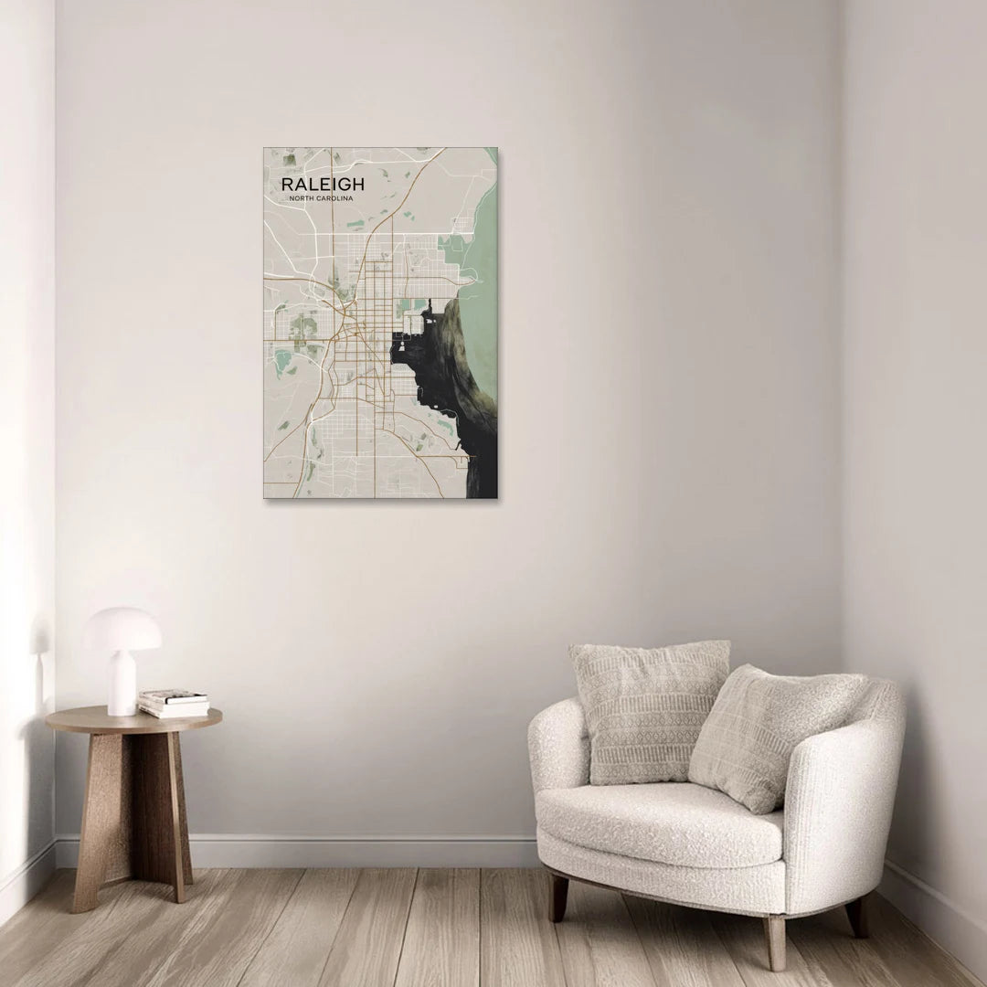 Raleigh City Map Design - Canvas Wall Art - Sofa - 24x36