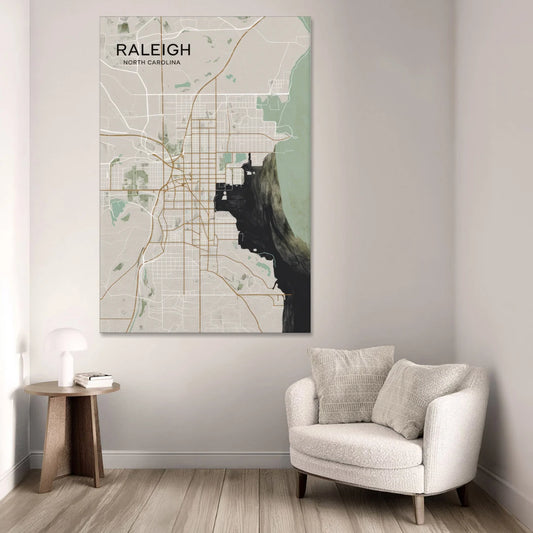 Raleigh City Map Design - Canvas Wall Art - Sofa - 40x60