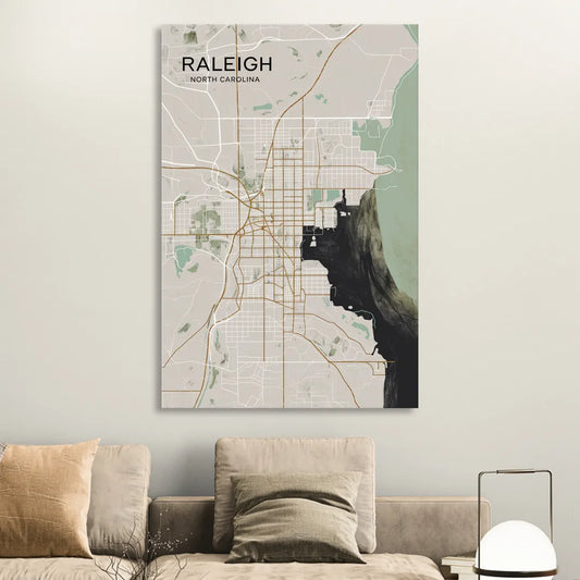 Raleigh City Map Design Living Room - Canvas Wall Art