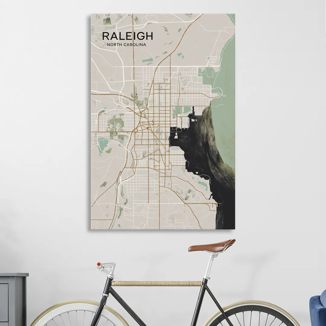 Raleigh City Map Design Sitting Room - Canvas Wall Art