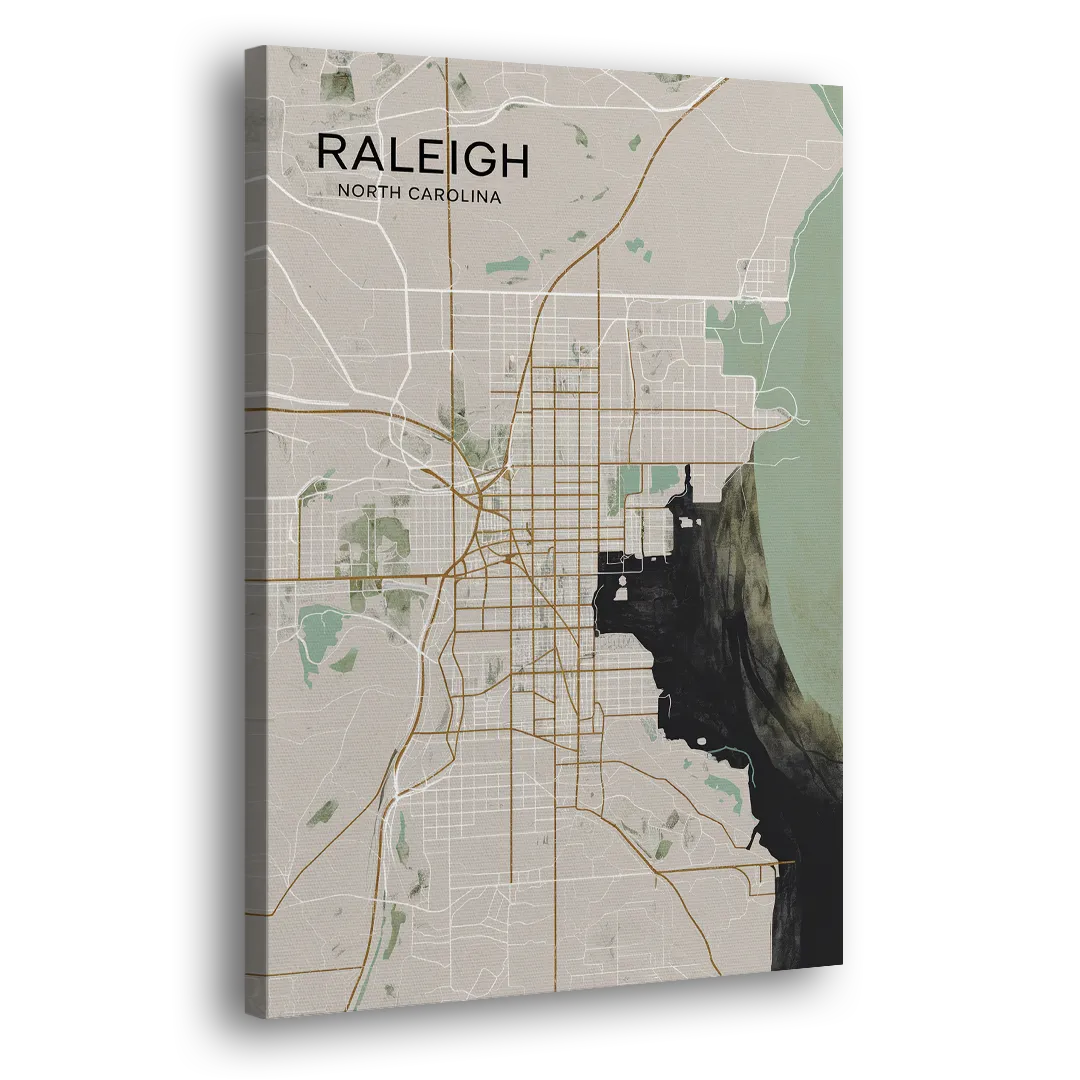 Raleigh City Map Design Side - Canvas Wall Art