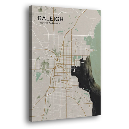 Raleigh City Map Design Side - Canvas Wall Art