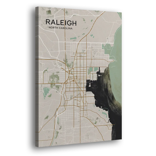 Raleigh City Map Design Side - Canvas Wall Art